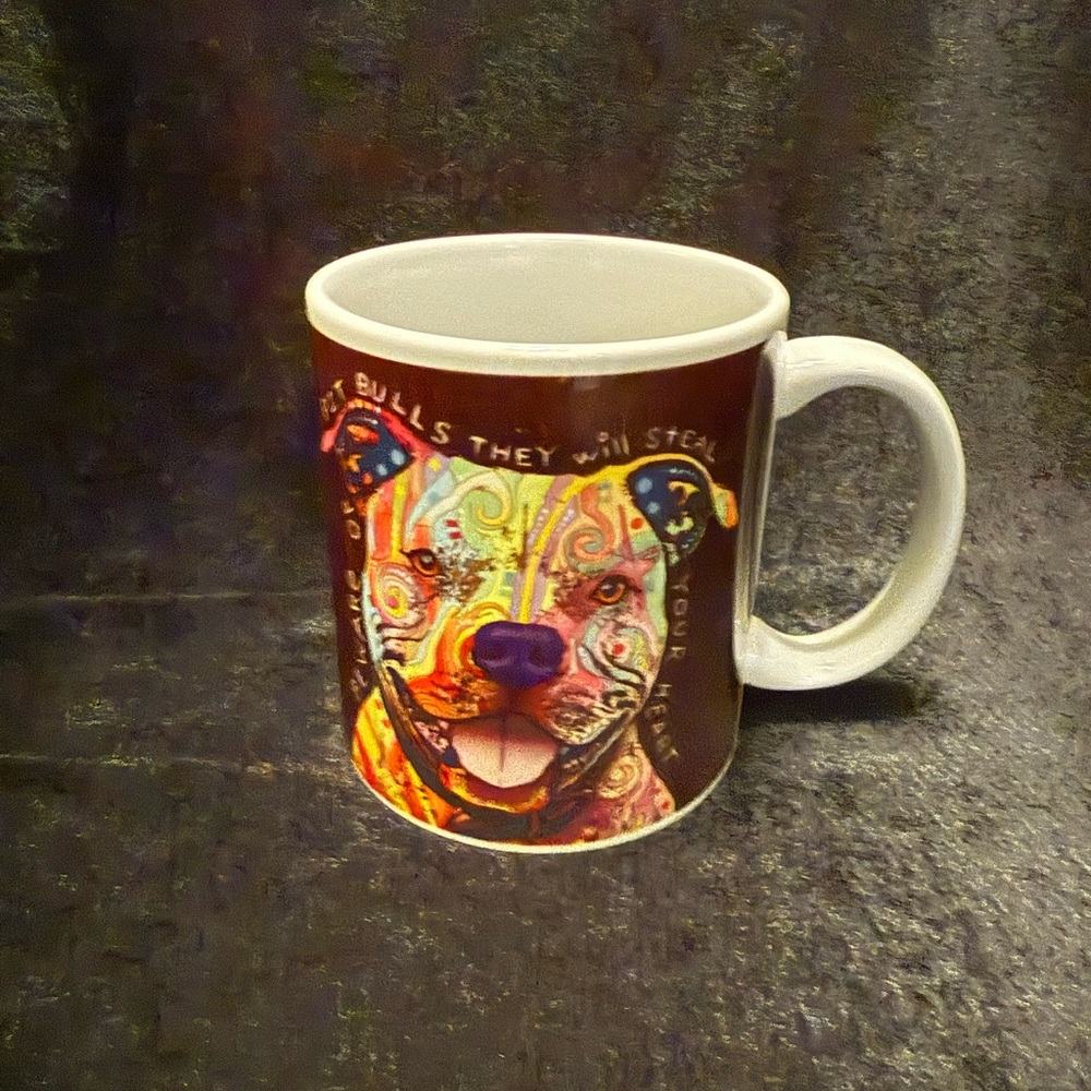Dean Russo Pit Bulldog Coffee Cup "Beware Pit Bulls They Will Steal Your Heart" - Picture 5 of 6